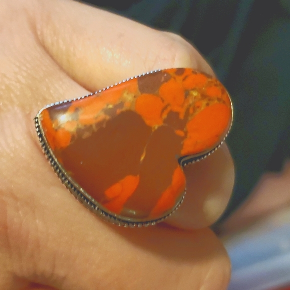 New Heart Shaped Mosaic Jasper 925 Silver Ring. - Picture 2 of 10